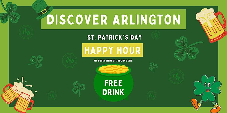 St. Patrick's Day, Happy Hour, Arlington, The Board Room, Local Perks, Free Drink, Grand Prize Giveaway, Sign Up, Exclusive Discounts, Community Event