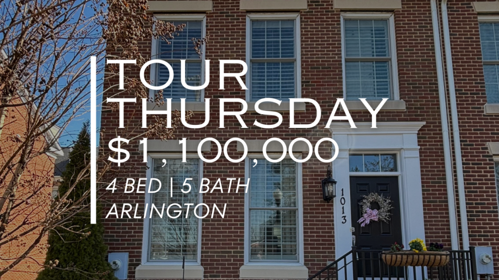 Arlington real estate, luxury townhouse, suburban luxury, high ceilings, tall windows, wood floors, modern kitchen, primary suite, private terrace, Westover Village, easy access to Washington, McEnearney Associates.