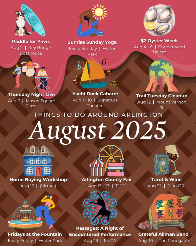 Arlington events August 2025 Arlington County Fair Arlington live music Arlington yoga events Arlington festivals Arlington nightlife